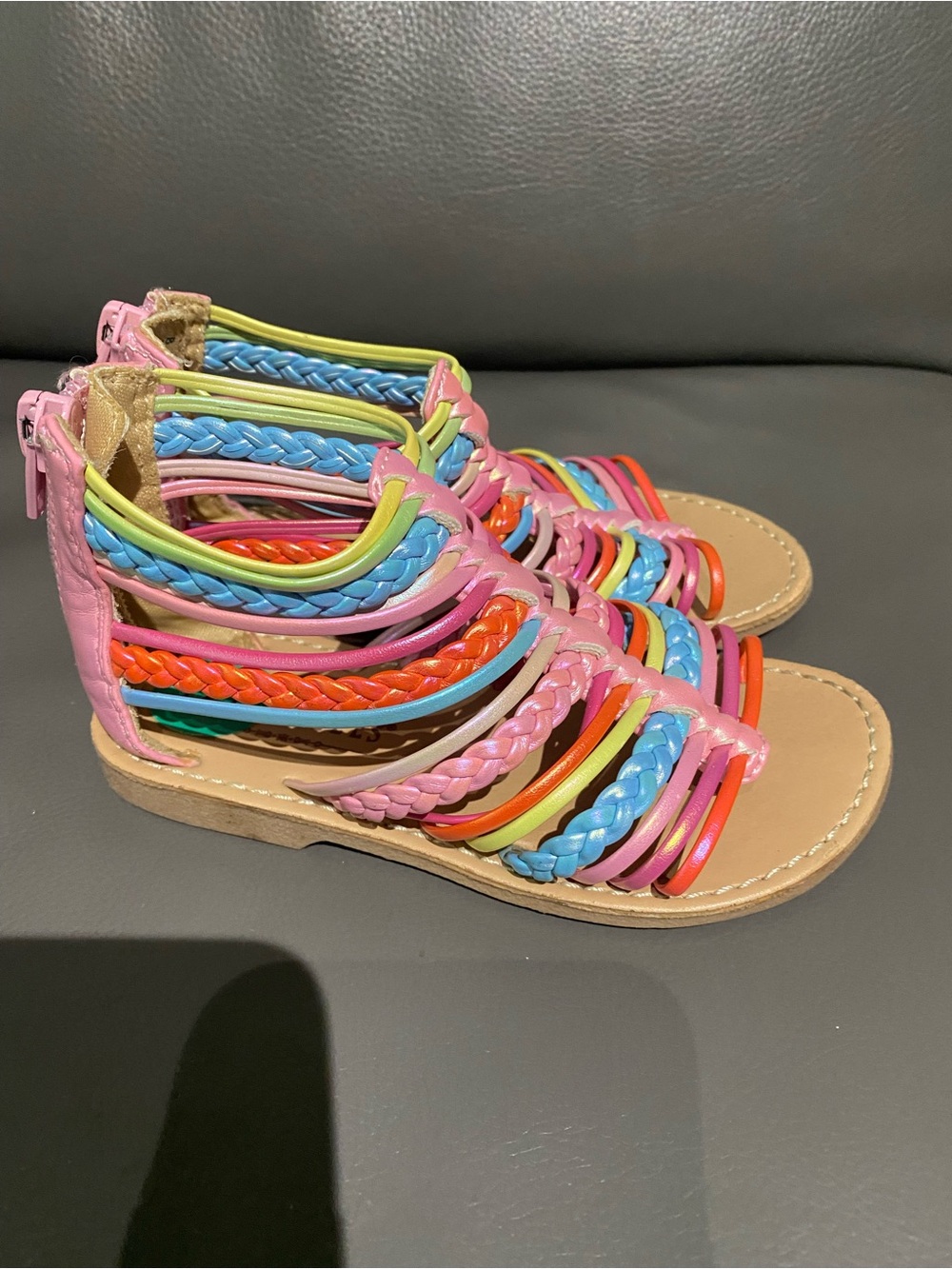 Kids Multicolor Braided Strappy Sandals - Pink